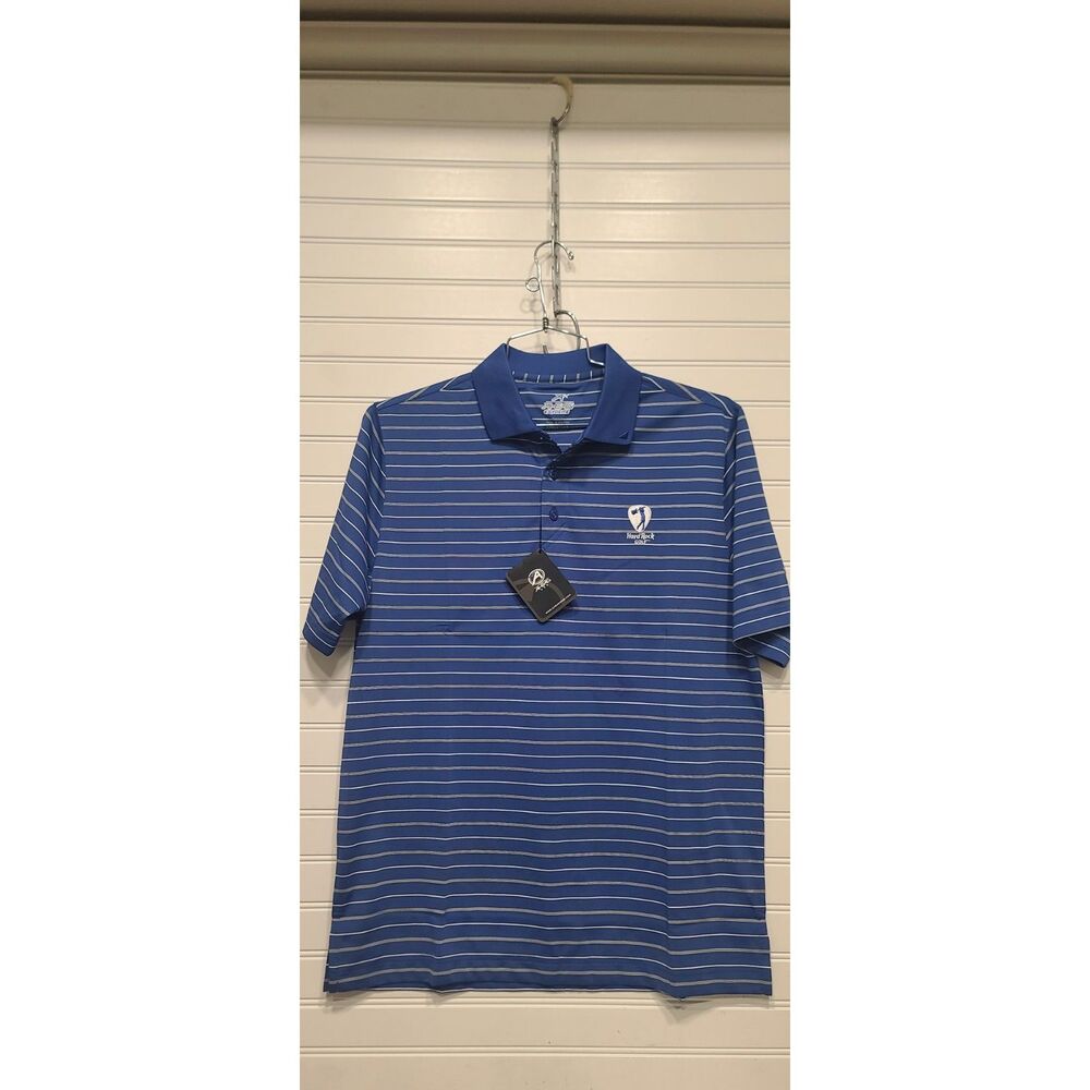 Ahead Hard Rock Golf Polo Blue/White/Black Striped Shirt Size S NWT